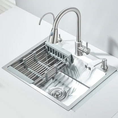 Matte black stainless steel kitchen sink with retractable faucet - Decorbites