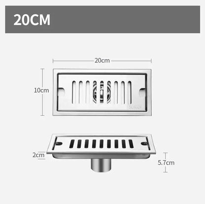 Matte black stainless steel floor drain by decorbites with silver slotted grate 20cm x 10cm for shower room