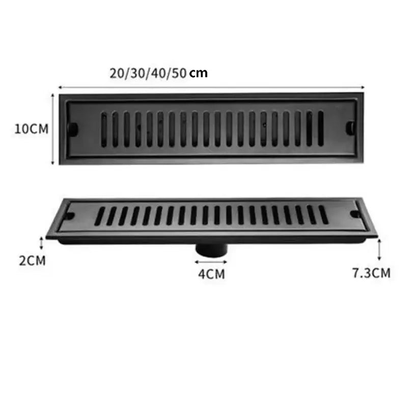 Matte black stainless steel rectangular floor drain with vertical slits for shower room by decorbites black stainless