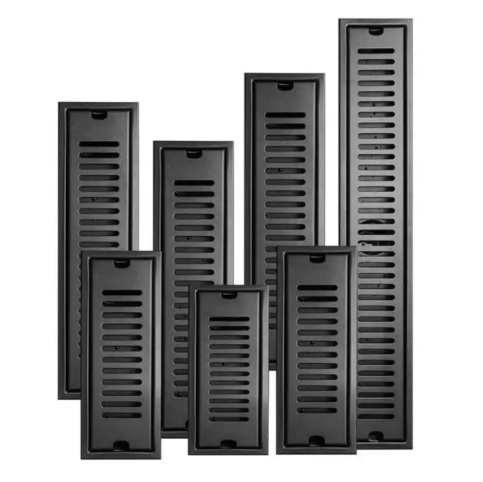 Matte black stainless steel rectangular floor drains with slotted grates for shower room by decorbites black stainless
