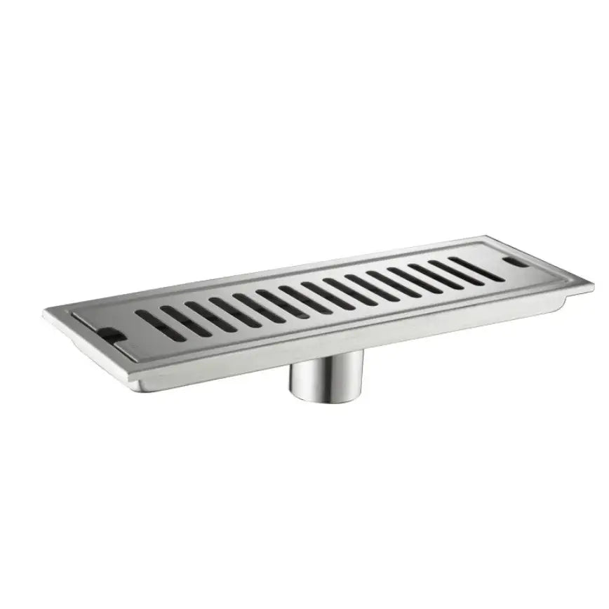 Matte black stainless steel rectangular floor drain with shiny stainless steel finish and slotted openings for shower room decorbites black stainless