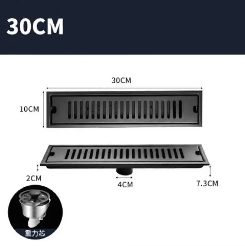 Matte black stainless steel rectangular floor drain with slotted design 30cm length for shower room decorbites black stainless