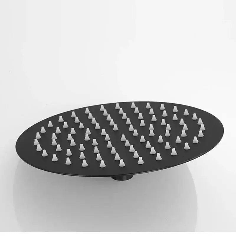 Matte black stainless steel decorbites black shower head with white ceramic nozzles in a round rain design