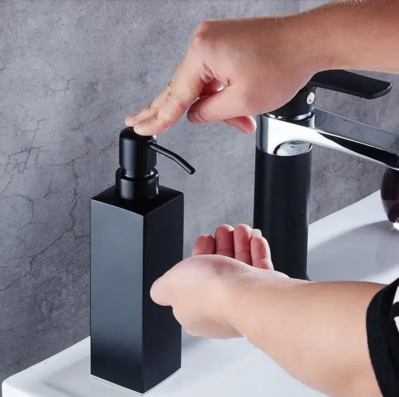Matte black stainless steel soap dispenser with sleek rectangular design for modern bathroom decorbites black stainless set