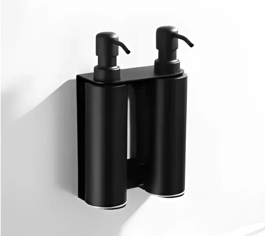 Matte black stainless steel soap dispenser set with dual cylindrical bottles for bathroom decorbites black stainless design