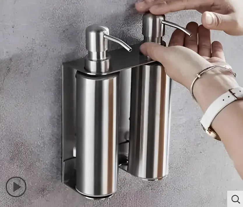 Matte black stainless steel soap dispenser set featuring a dual-spray black stainless steel soap dispenser mounted on wall