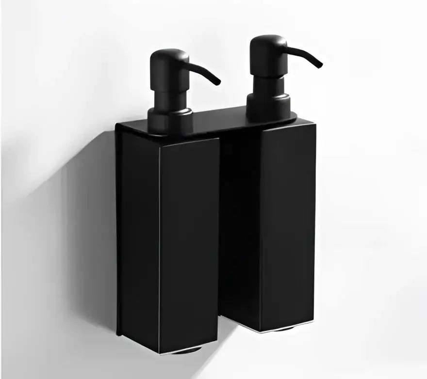 Matte black stainless steel dual soap dispenser mounted on wall for bathroom decorbites black stainless set