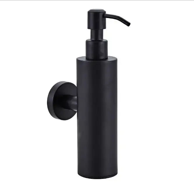 Matte black stainless steel soap dispenser with sleek cylindrical body and pump for bathroom decorbites black stainless set