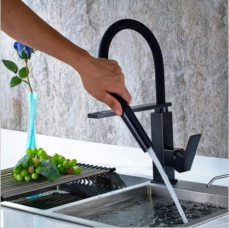 Matte black swivel kitchen faucet with pull down spray tap featuring a black matte finish and curved spout decorbites black swivel
