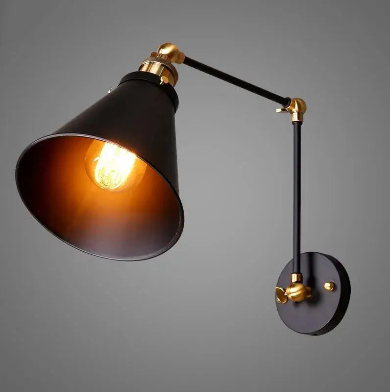 Matte black umbrella wall lights with brass accents featuring an adjustable arm and black umbrella lampshade decorbites wall lights