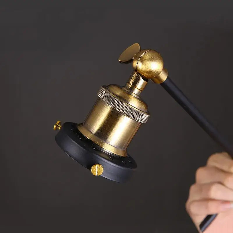 Brass-finished vintage wall lights socket with black rubber base and textured grip for decorbites black umbrella lampshade