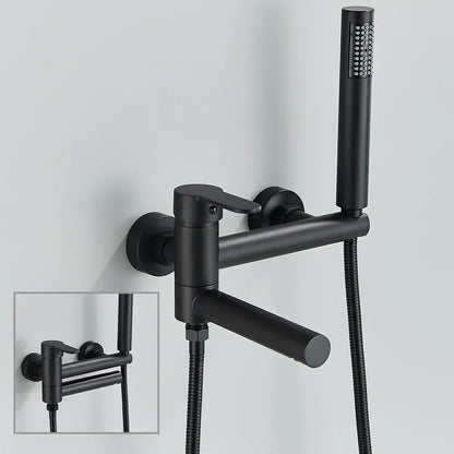 Matte black wall mount tub shower system with handheld spray featuring a sleek decorbites black wall mount design