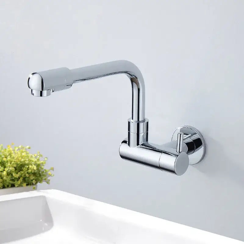 Chrome finished wall-mounted kitchen faucet with sleek curved spout and single lever handle by decorbites black wall-mounted