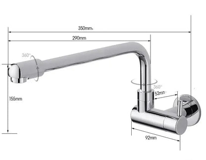 Matte black decorbites black wall-mounted kitchen faucet with chrome finish 360-degree swivel and precise dimensions