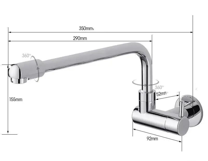 Matte black decorbites black wall-mounted kitchen faucet with chrome finish 360-degree swivel and precise dimensions