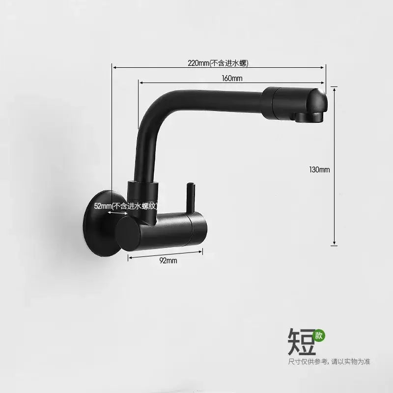 Matte black decorbites black wall-mounted kitchen faucet with curved rotating spout and single lever handle
