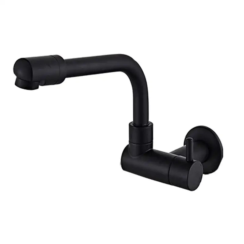 Matte black decorbites black wall-mounted kitchen faucet with curved rotating spout and single lever handle