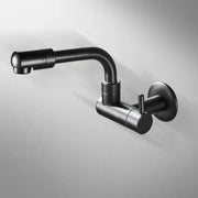 Matte black decorbites black wall-mounted kitchen faucet with rotating curved spout and single lever handle