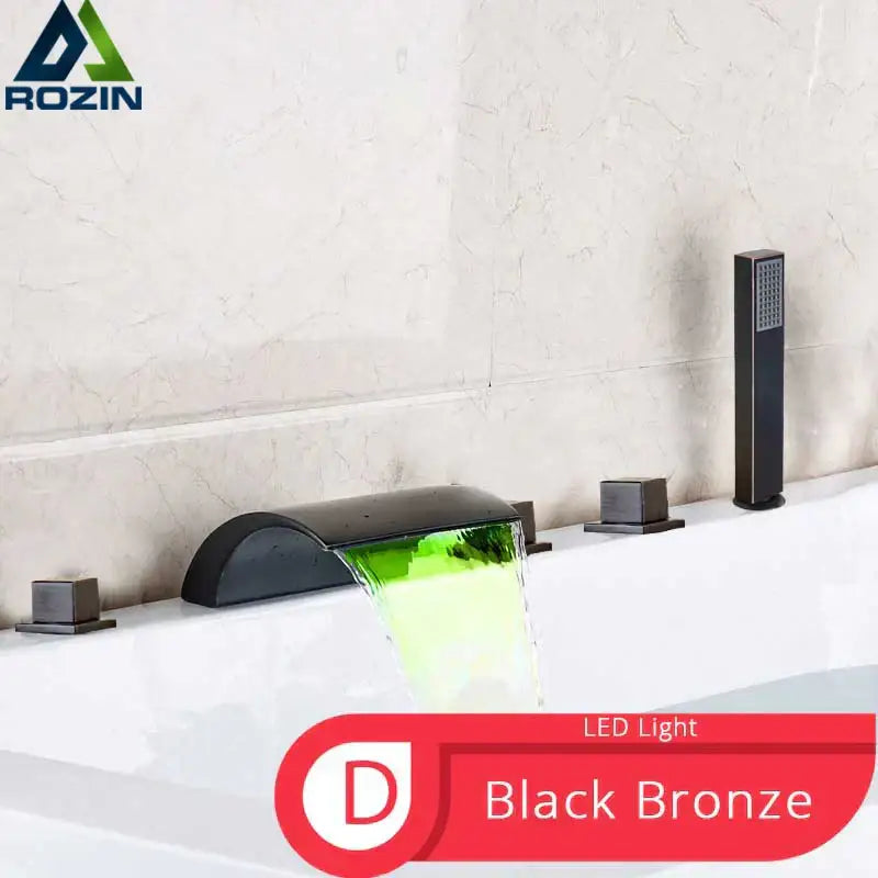 Matte black waterfall led faucet set with handheld shower in black bronze finish for modern bathroom decorbites black waterfall