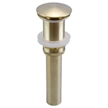 Brass-finished bathroom sink drain with rounded top and threaded body in a brushed gold drain assembly kit