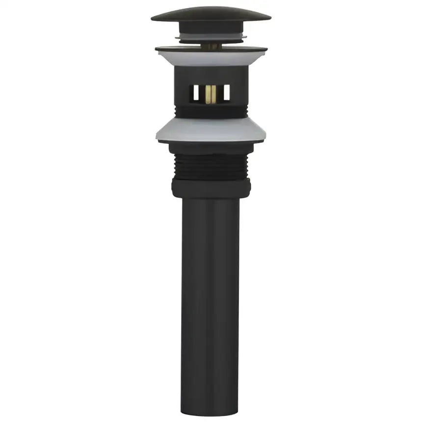 Matte black bathroom sink drain assembly kit with brushed gold accents and silver details for modern bathroom use