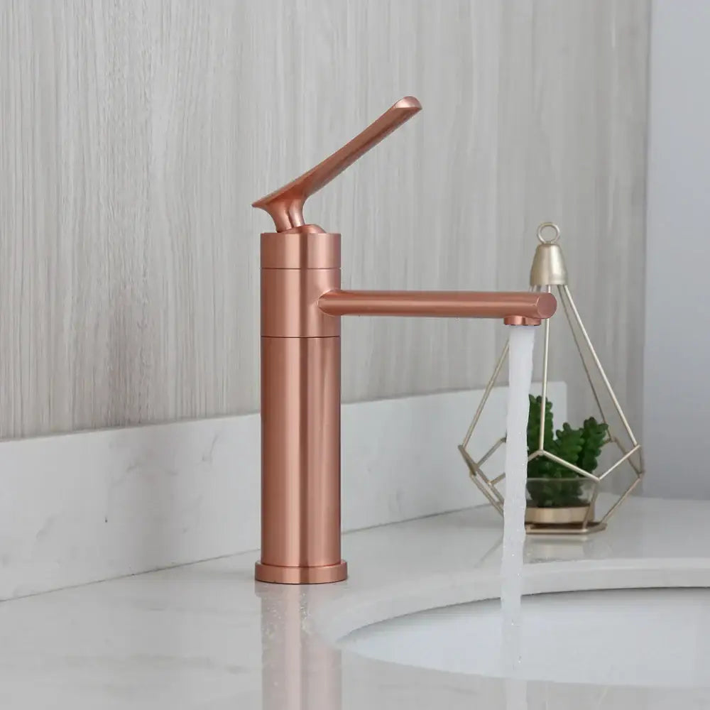 Rose gold single-handle basin faucet with brushed metal finish and sleek modern design for decorbites led waterfall basin use
