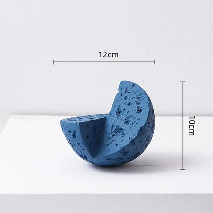 Matte blue geometric spherical concrete home decoration accessory with rough porous texture for living room