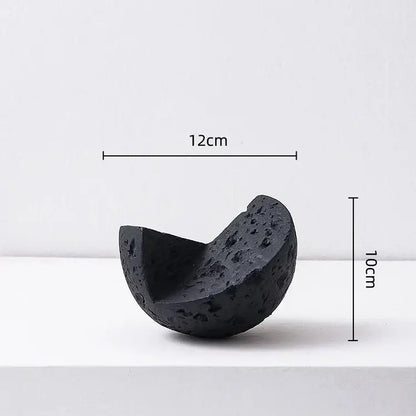 Black porous lava rock sculpture with curved half-spherical shape home decoration accessory for living room