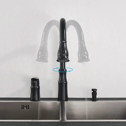 Matte brass black kitchen faucet with pull out spray head in black matte finish for modern decorbites brass black kitchen