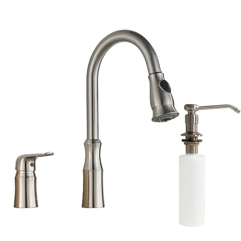 Matte brass black kitchen faucet with pull out spray head stainless steel curved spout handle and soap dispenser decorbites brass black