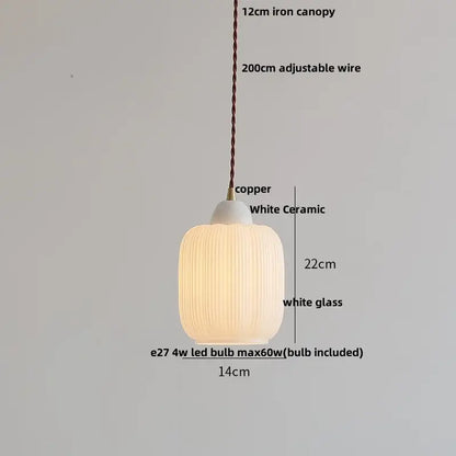 Matte brown and copper ceramic walnut pendant light with white ceramic and glass vertical ridges decorbites ceramic walnut pendant