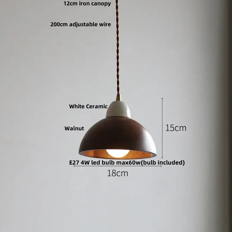 Matte brown and copper ceramic walnut pendant light with dark walnut metal shade and white ceramic top by decorbites ceramic walnut