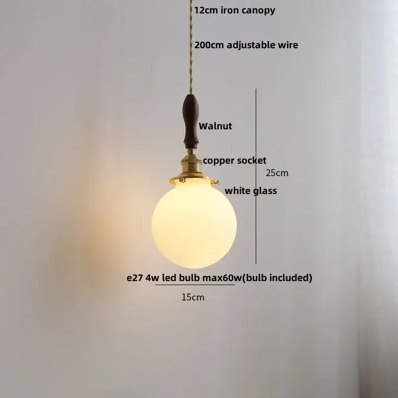 Matte brown and copper ceramic walnut pendant light with white glass globe and dark walnut handle for decorbites ceramic walnut decor
