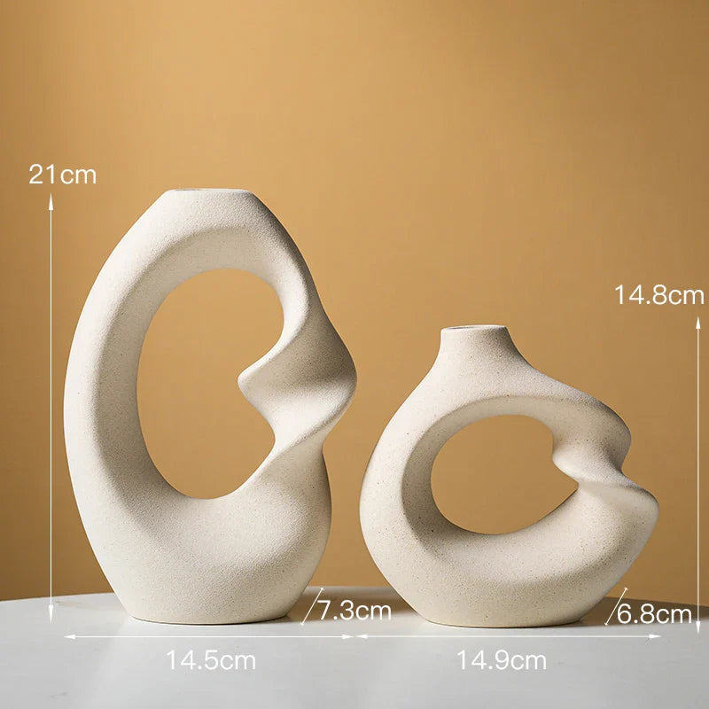 Matte Ceramic Vase Set 2 Modern Home Decor - WHITE - Vase