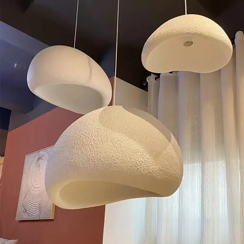 Cream-colored textured pendant lights with soft organic dome shape for matte gray led wabi sabi chandelier dining room pendant light