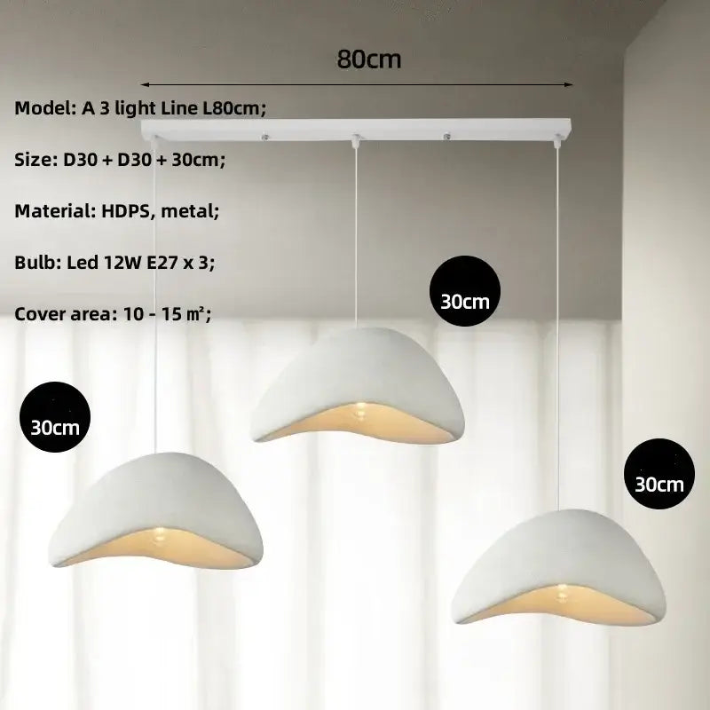 Modern matte gray led wabi sabi chandelier featuring white hdps and metal pendant light with three curved shades