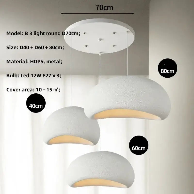 Matte gray led wabi sabi chandelier with modern white hdps and metal pendant lights featuring a rounded dome design