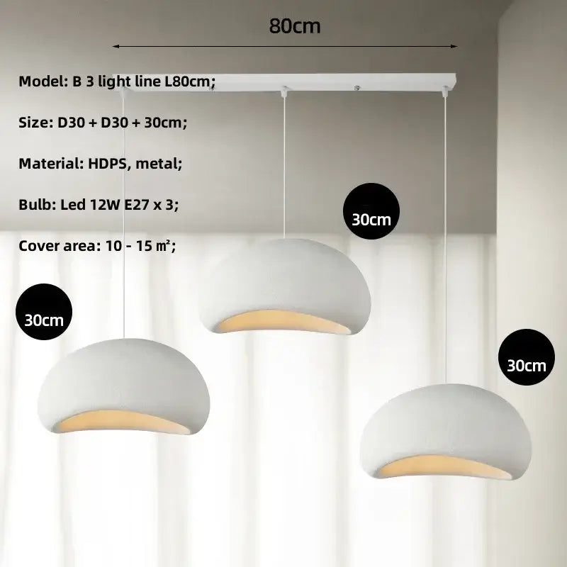Modern white dome led wabi sabi chandelier pendant light with matte gray hdps finish and warm interior glow for dining room