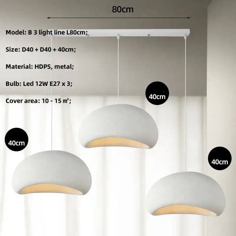 Modern white dome led wabi sabi pendant lights with warm yellow inner glow made of hdps and metal for dining room