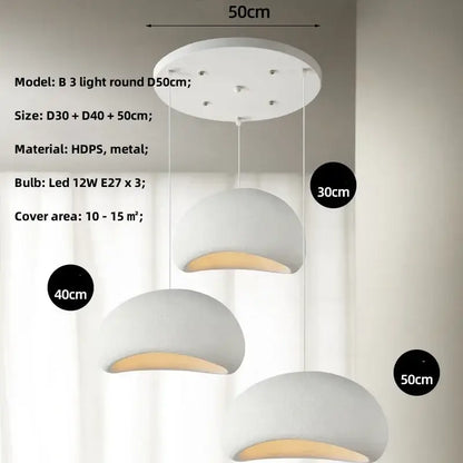 Modern white dome led wabi sabi chandelier with matte finish hdps metal warm inner glow for dining room pendant light