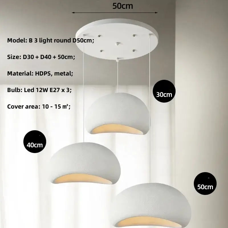 Modern white dome led wabi sabi chandelier with matte finish hdps metal warm inner glow for dining room pendant light