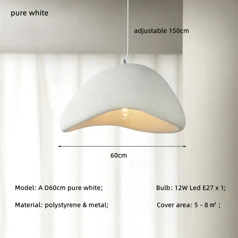Matte gray led wabi sabi chandelier featuring a sleek white dome-shaped pendant with smooth polystyrene and metal shell