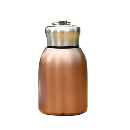 Matte pastel copper-finished stainless steel vacuum flask water bottle with silver lid and black sealing ring for travel use