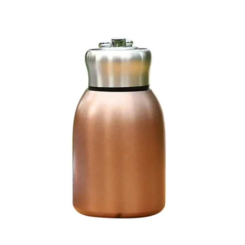 Matte pastel copper-finished stainless steel vacuum flask water bottle with silver lid and black sealing ring for travel use