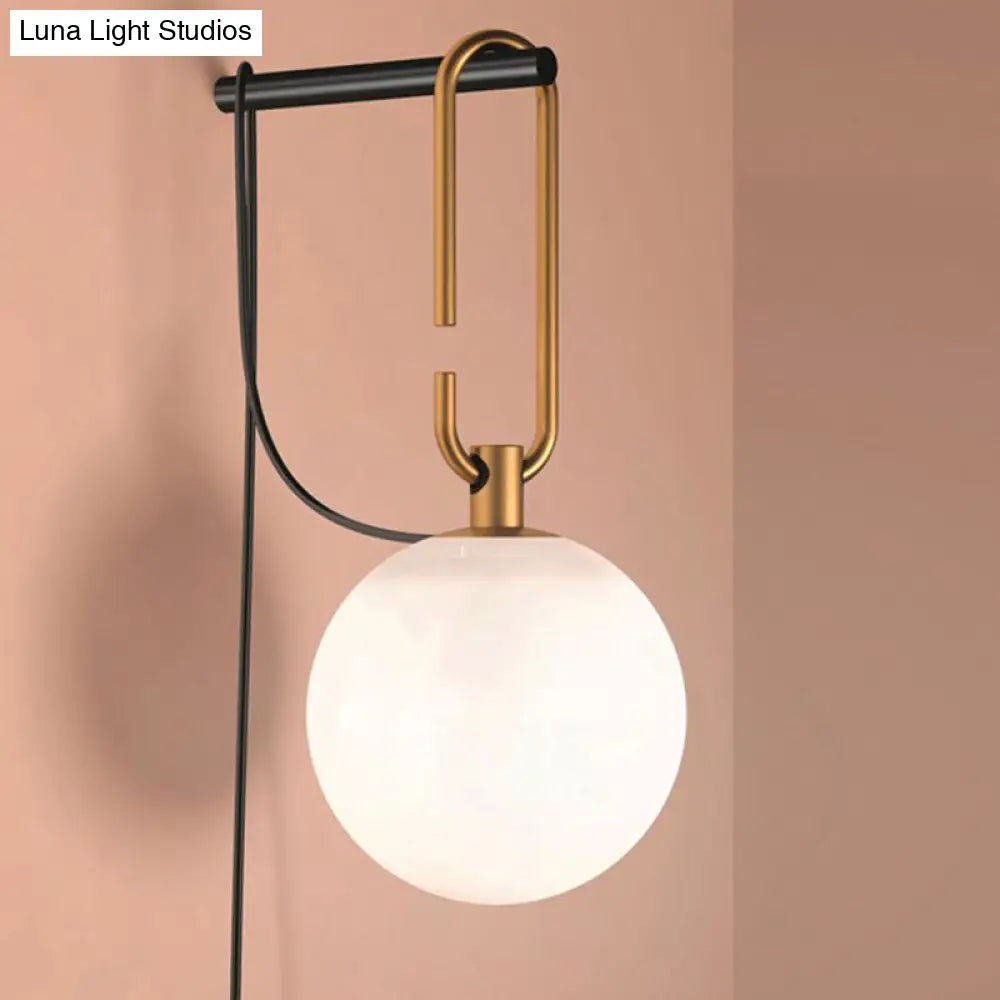 DecorBites™ DecorBites™ Matte White Glass Sconce Light - Global Simplicity, Black & Gold - Wall Mount Lamp