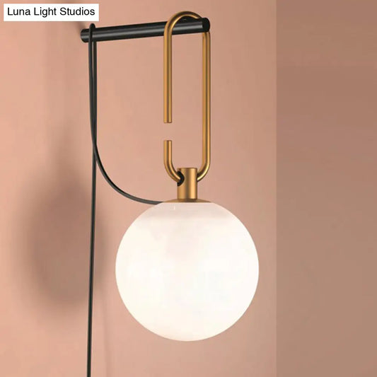 DecorBites™ DecorBites™ Matte White Glass Sconce Light - Global Simplicity, Black & Gold - Wall Mount Lamp