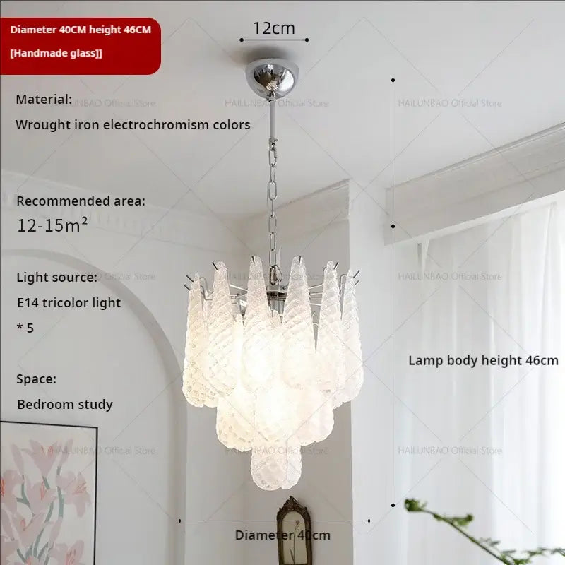 Medieval cascading crystal glass chandelier with handcrafted frosted shades and electrochromic color lights for dining room decorbites crystal glass