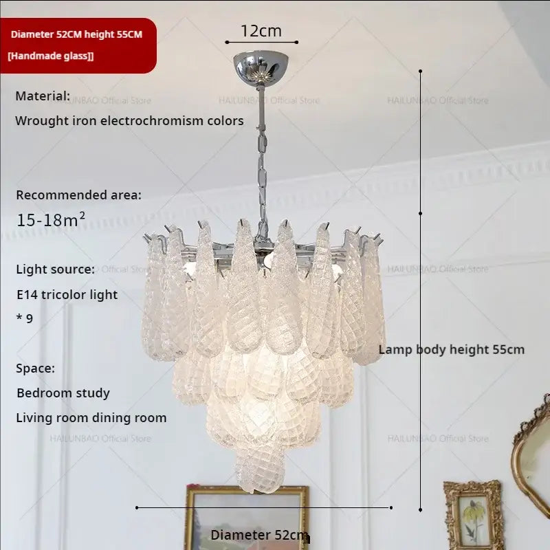 Elegant medieval cascading crystal glass chandelier with decorbites crystal glass teardrop shades and wrought iron frame