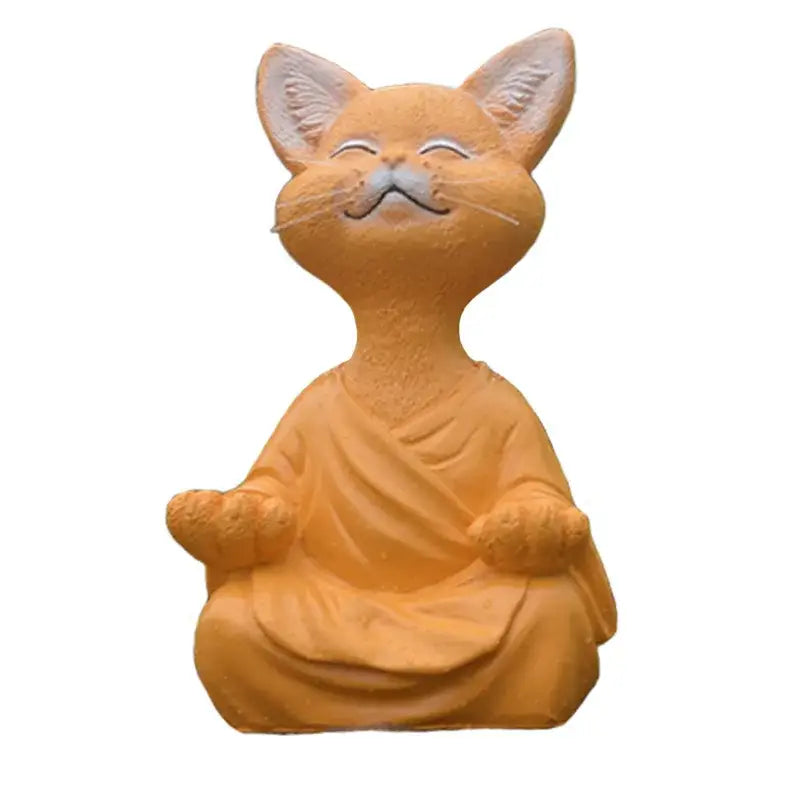 Orange ceramic buddha cat figurine dressed in a meditative monk robe for living room decorbites black buddha set