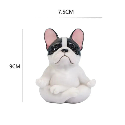 Adorable black and white bulldog resin statue with pink ears in a meditative pose from decorbites bulldog resin set